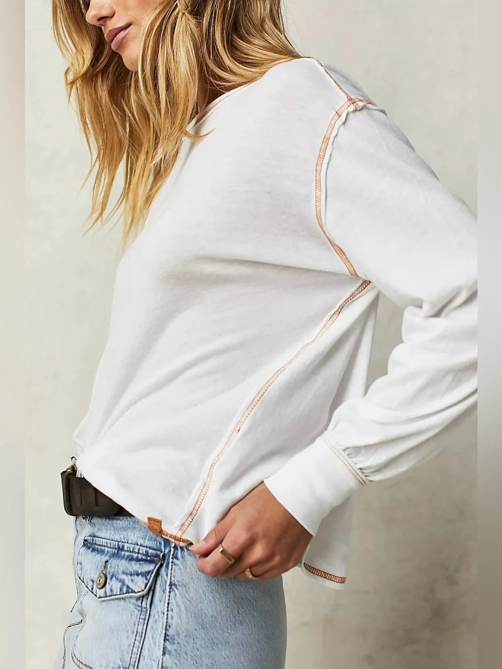 NWOT Free People We the Free Let It Roll Long Sleeve - ivory combo - XS, Small